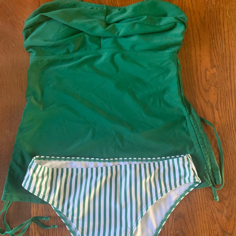 Green Tankini Swimsuit with stripes bottom